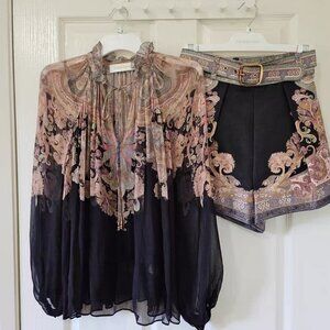 Zimmermann ILLUSTRATION TUCK SHORTS and BLOUSE SET